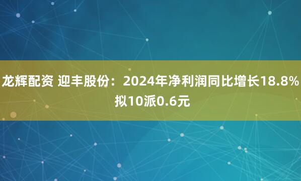 龙辉配资 迎丰股份：2024年净利润同比增长18.8% 拟10派0.6元
